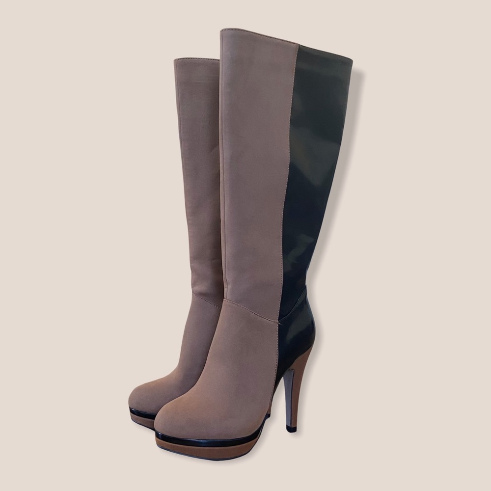 Two-toned Knee-high Zip-up Boots